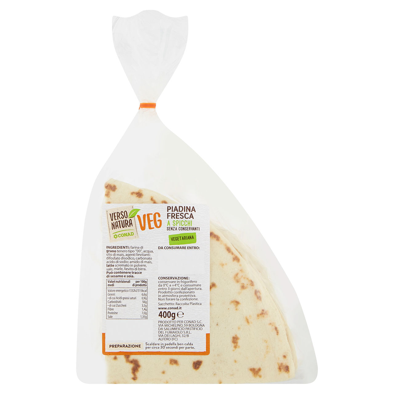 CONAD VERSO NATURA Veg Piadina Fresca a Spicchi 400 g