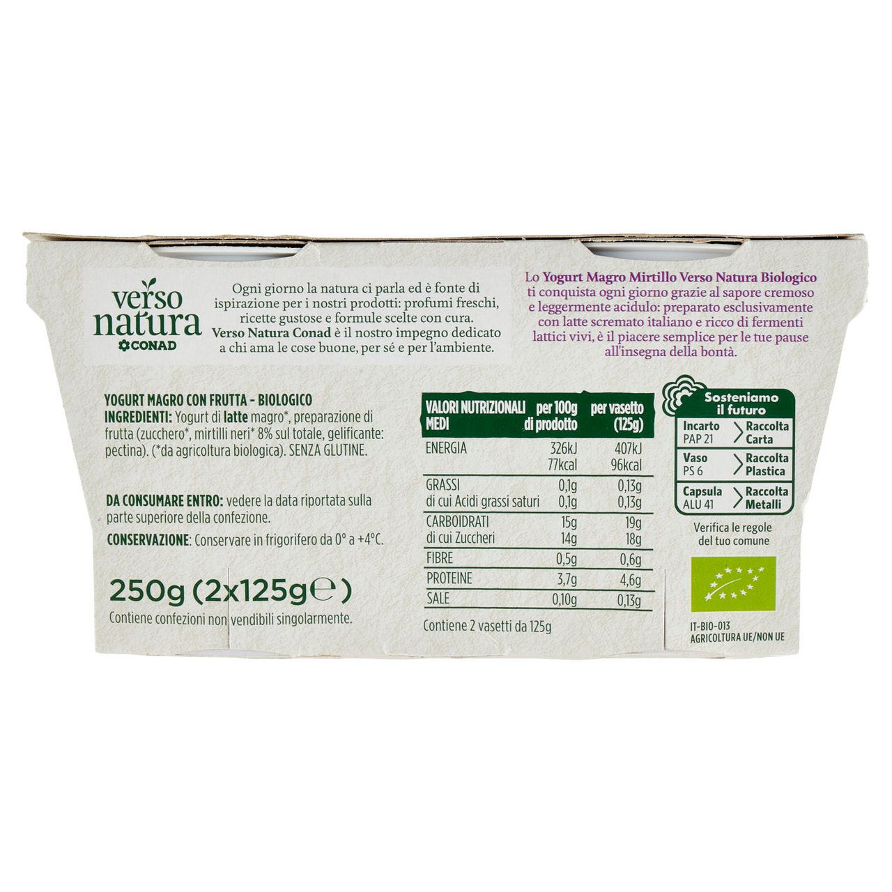 Bio Yogurt Magro Mirtillo Biologico 2x125g Conad