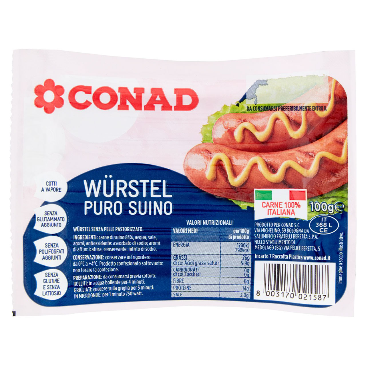 Würstel Puro Suino 100 g Conad in vendita online