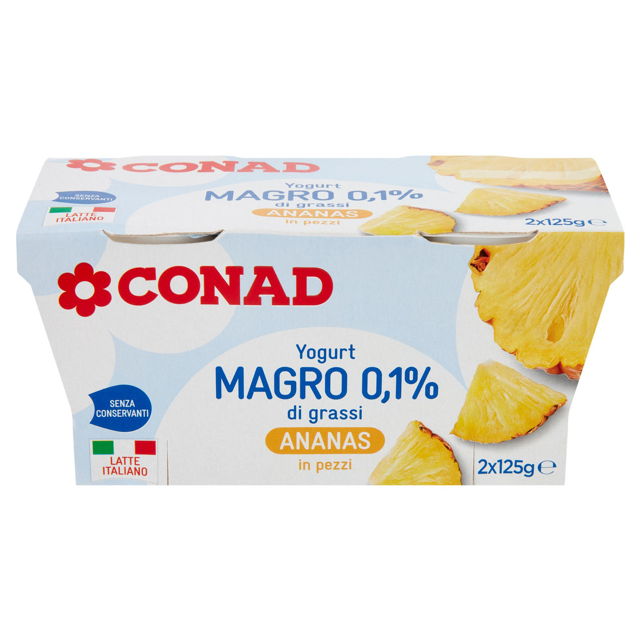 CONAD Yogurt Magro 0,1% di grassi Ananas in pezzi 2 x 125 g