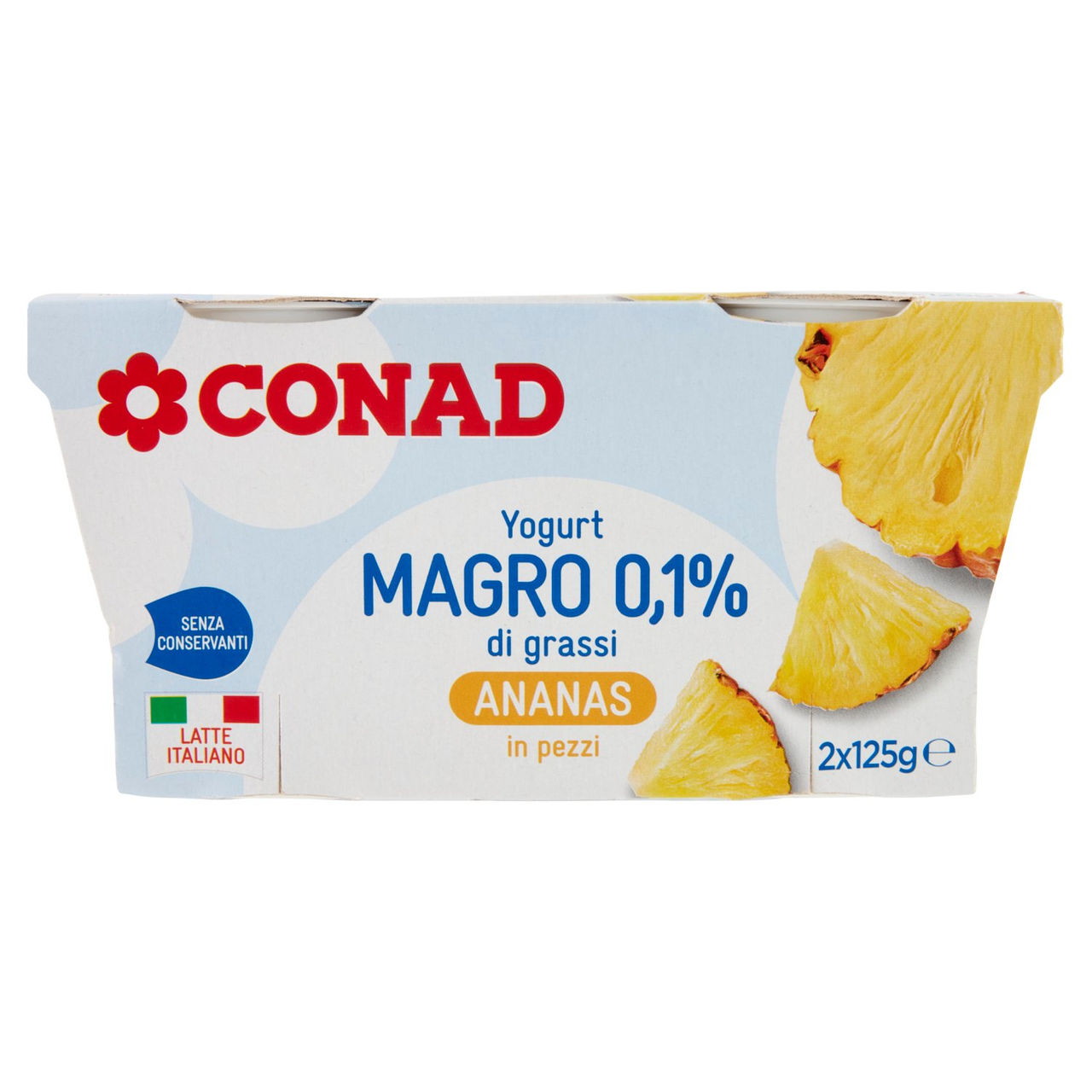 CONAD Yogurt Magro 0,1% di grassi Ananas in pezzi 2 x 125 g