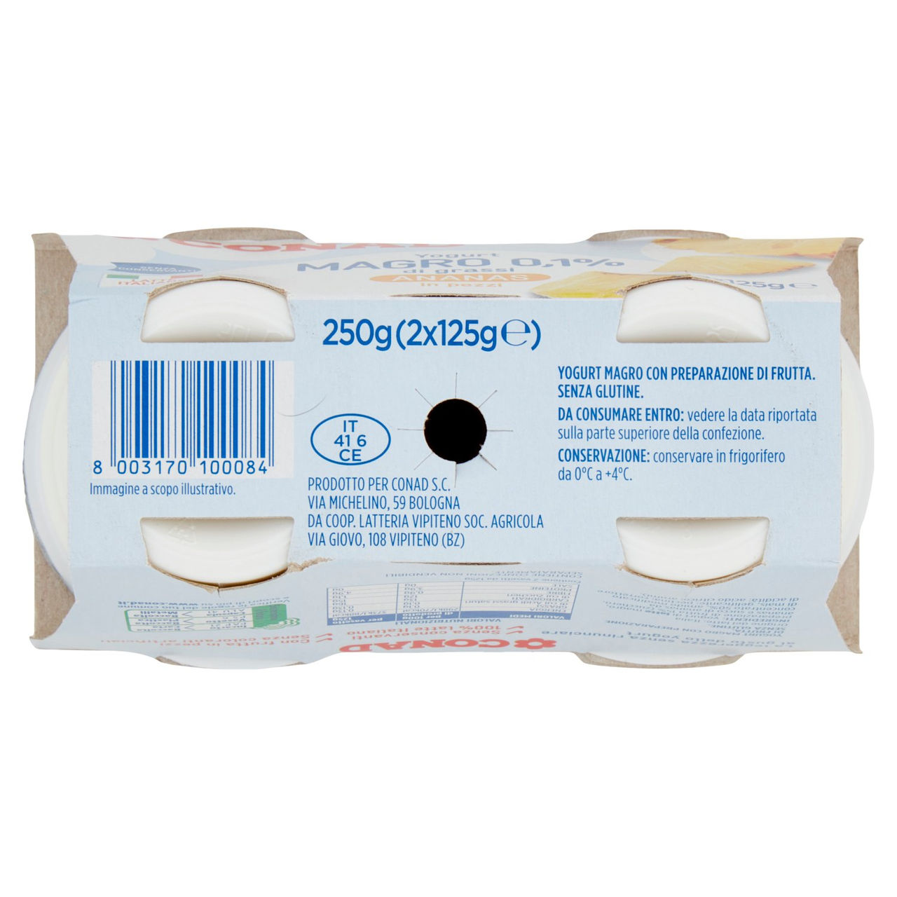 CONAD Yogurt Magro 0,1% di grassi Ananas in pezzi 2 x 125 g