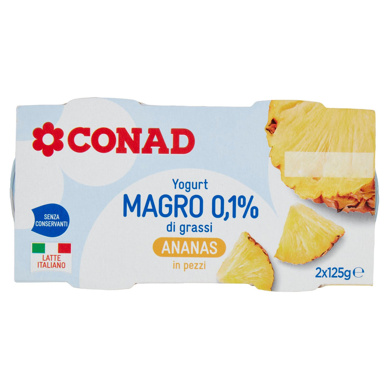 CONAD Yogurt Magro 0,1% di grassi Ananas in pezzi 2 x 125 g