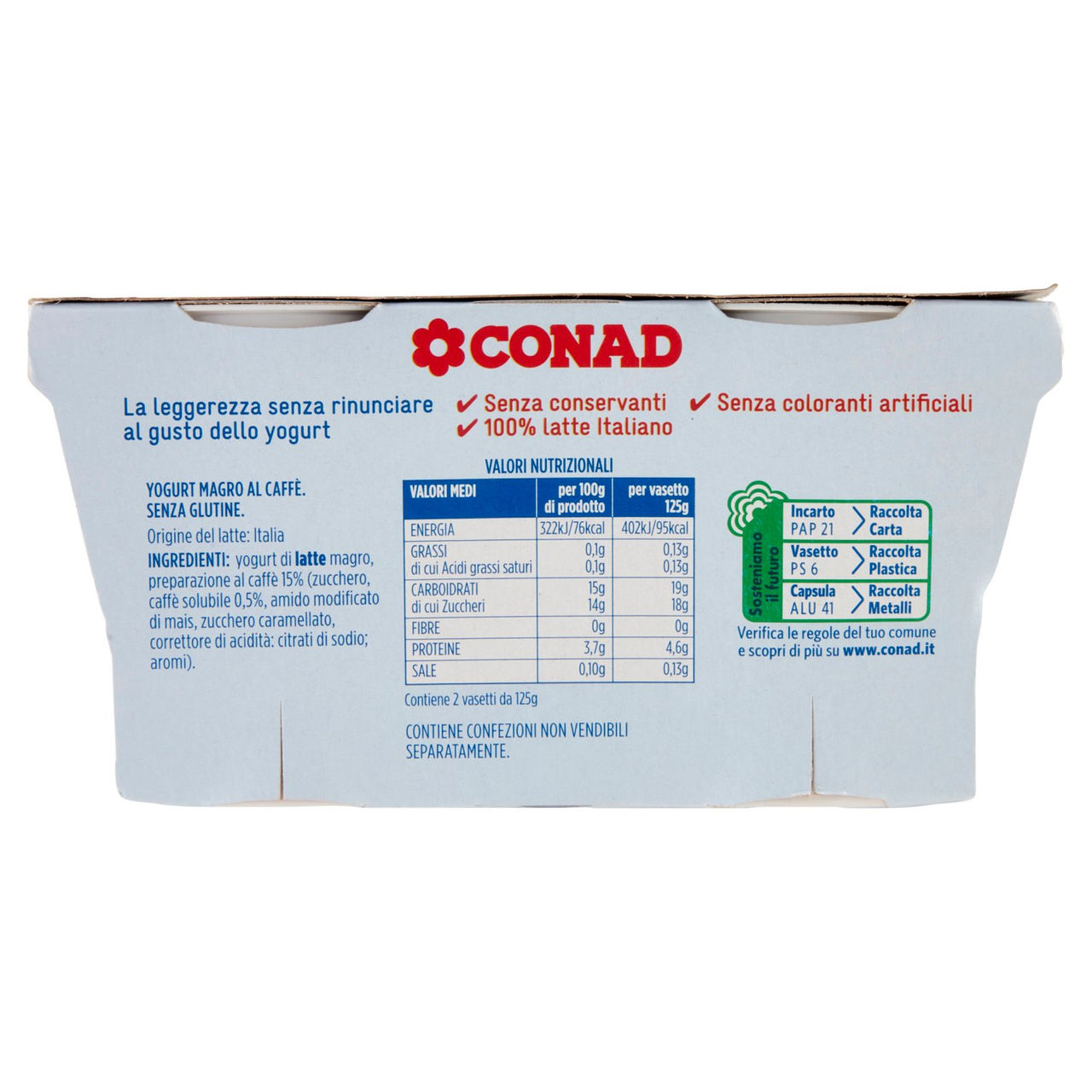CONAD Yogurt Magro 0,1% di grassi Caffè 2 x 125 g