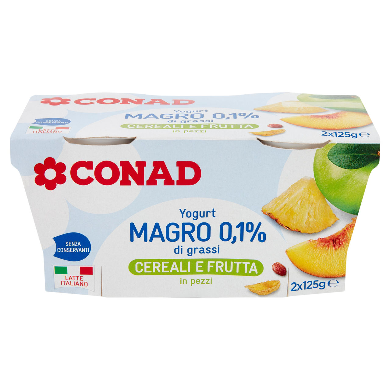 CONAD Yogurt Magro 0,1% di grassi Cereali e Frutta in pezzi 2 x 125 g