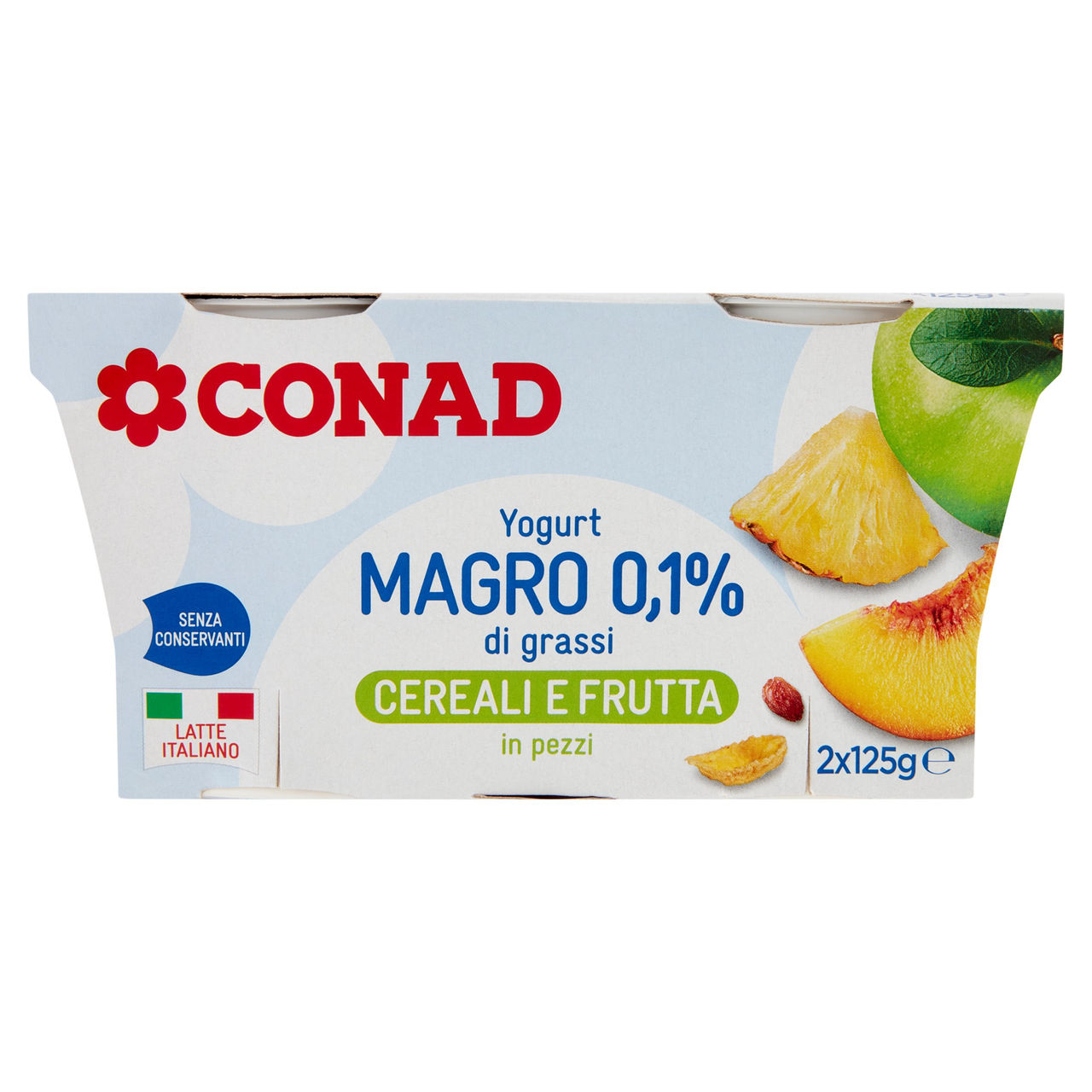 CONAD Yogurt Magro 0,1% di grassi Cereali e Frutta in pezzi 2 x 125 g