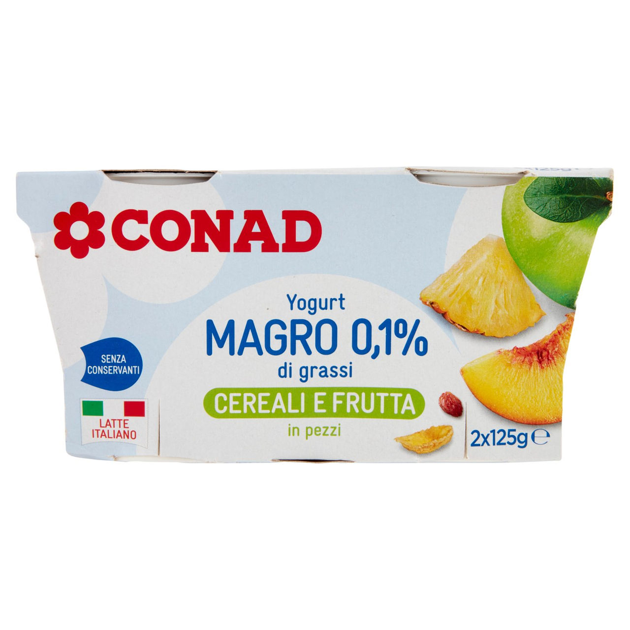 CONAD Yogurt Magro 0,1% di grassi Cereali e Frutta in pezzi 2 x 125 g