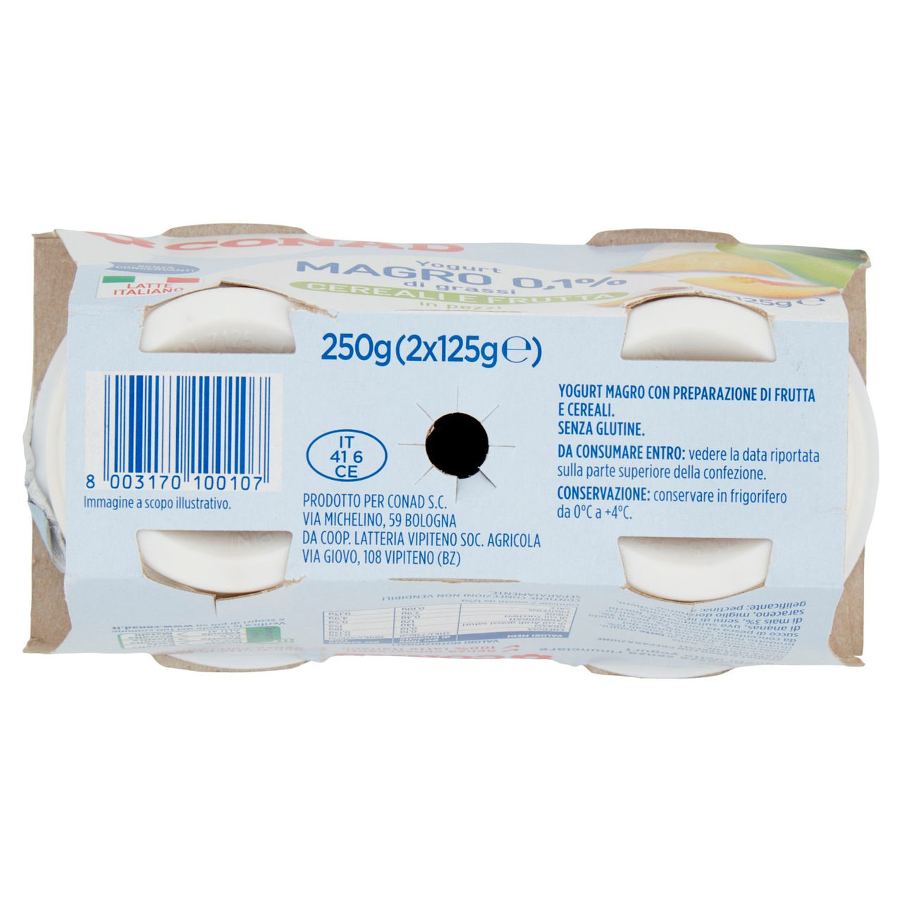 CONAD Yogurt Magro 0,1% di grassi Cereali e Frutta in pezzi 2 x 125 g