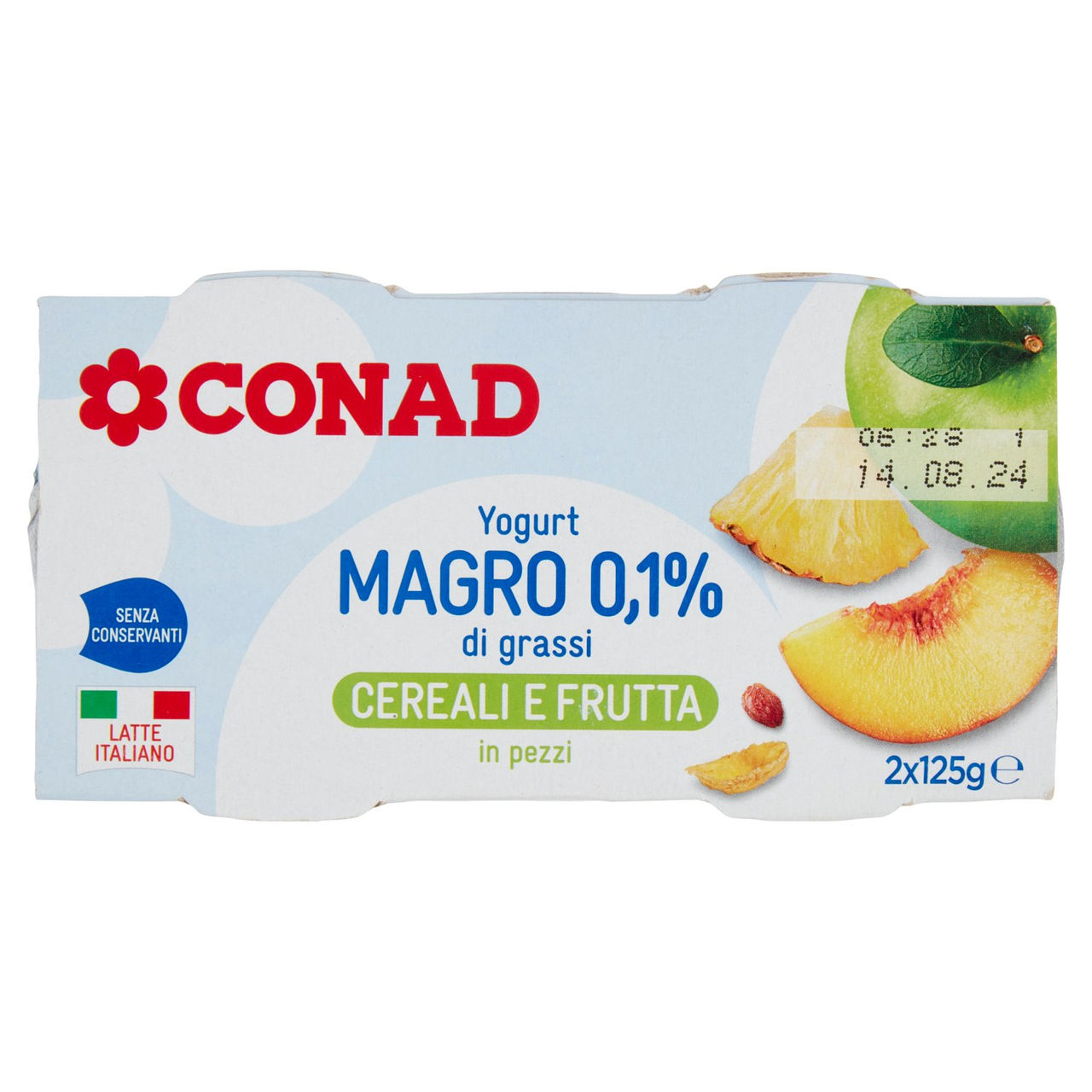 CONAD Yogurt Magro 0,1% di grassi Cereali e Frutta in pezzi 2 x 125 g