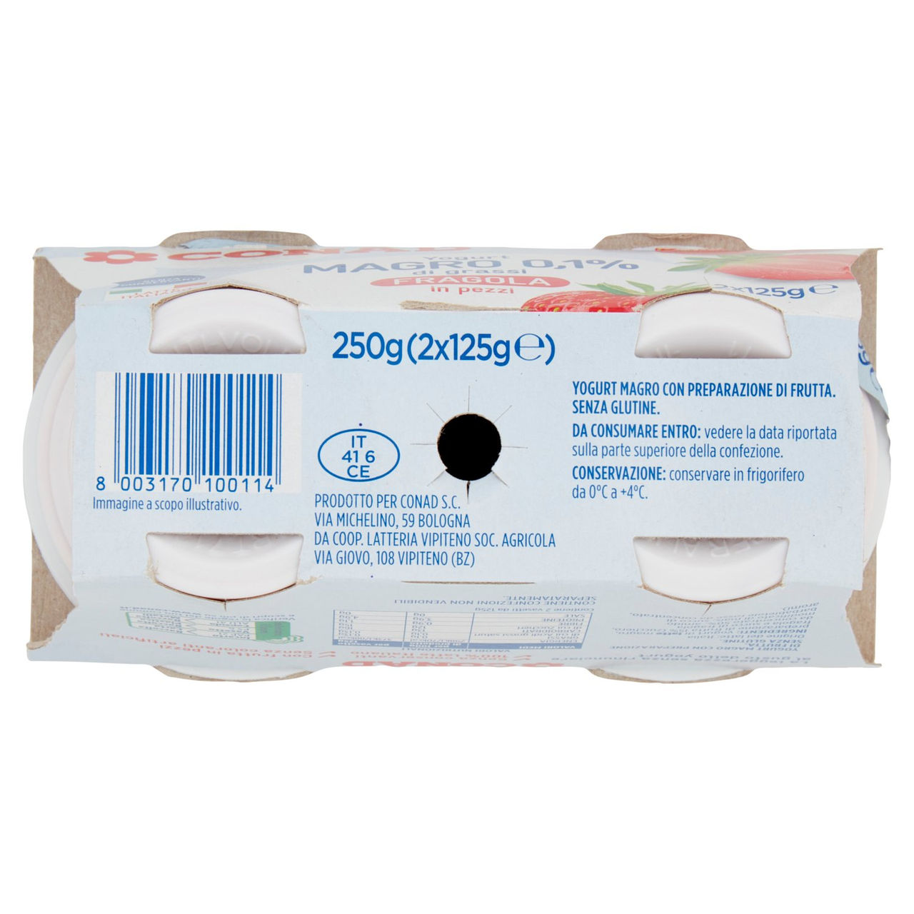 CONAD Yogurt Magro 0,1% di grassi Fragola in pezzi 2 x 125 g
