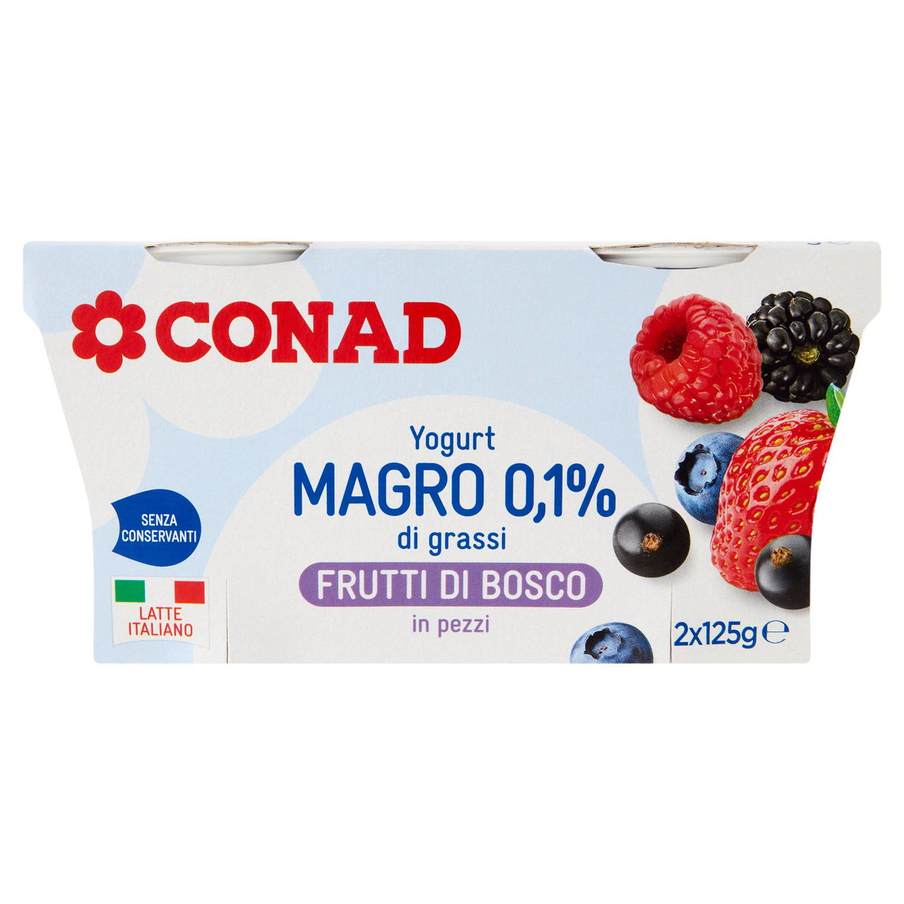 CONAD Yogurt Magro 0,1% di grassi Frutti di Bosco in pezzi 2 x 125 g