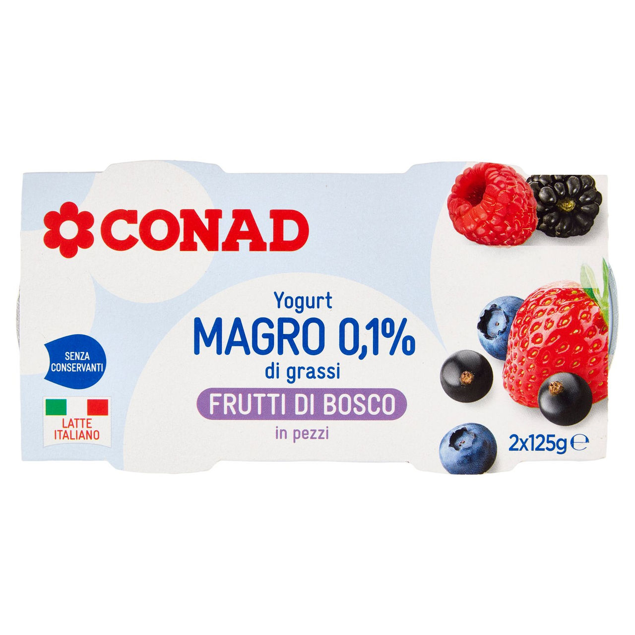 CONAD Yogurt Magro 0,1% di grassi Frutti di Bosco in pezzi 2 x 125 g