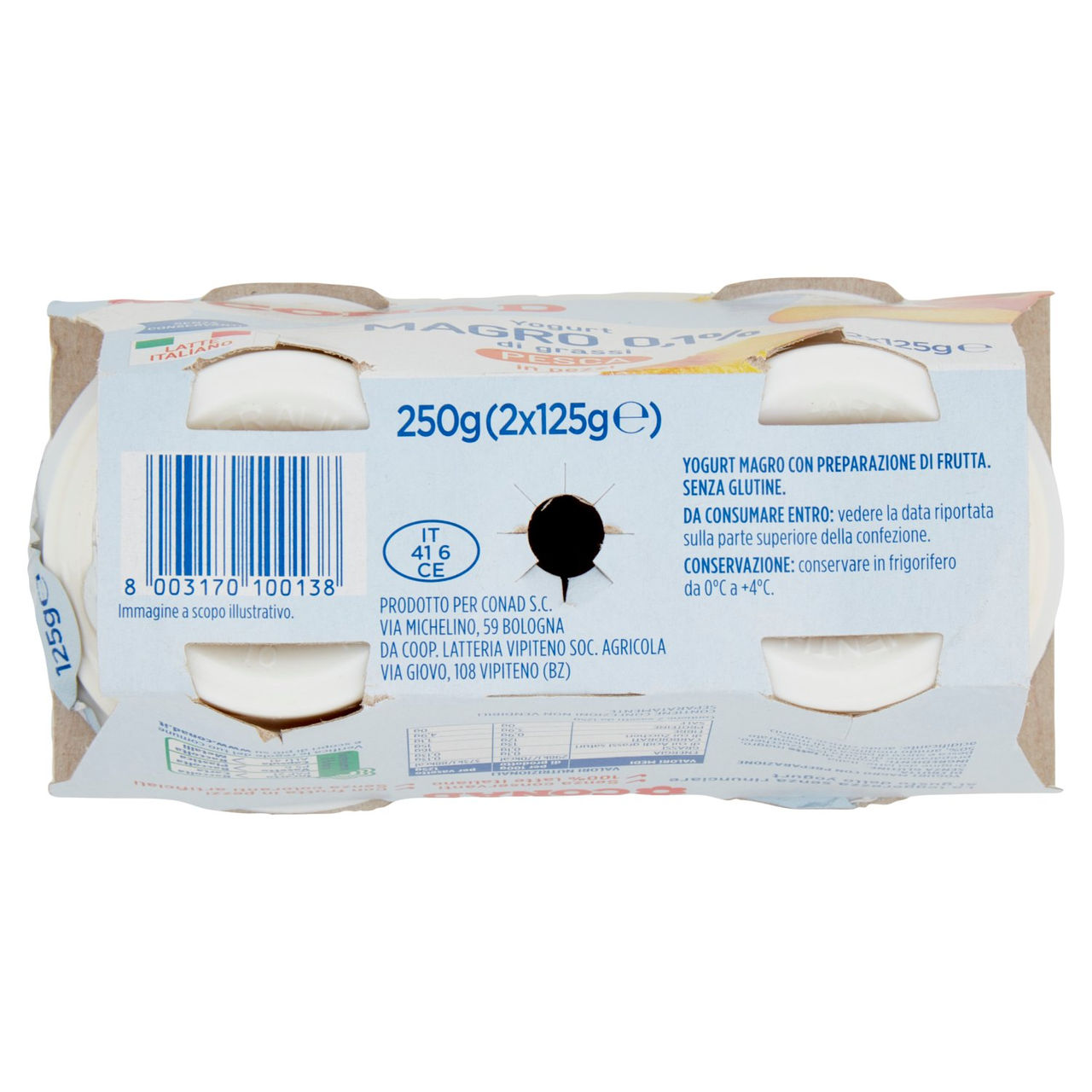 CONAD Yogurt Magro 0,1% di grassi Pesca in pezzi 2 x 125 g