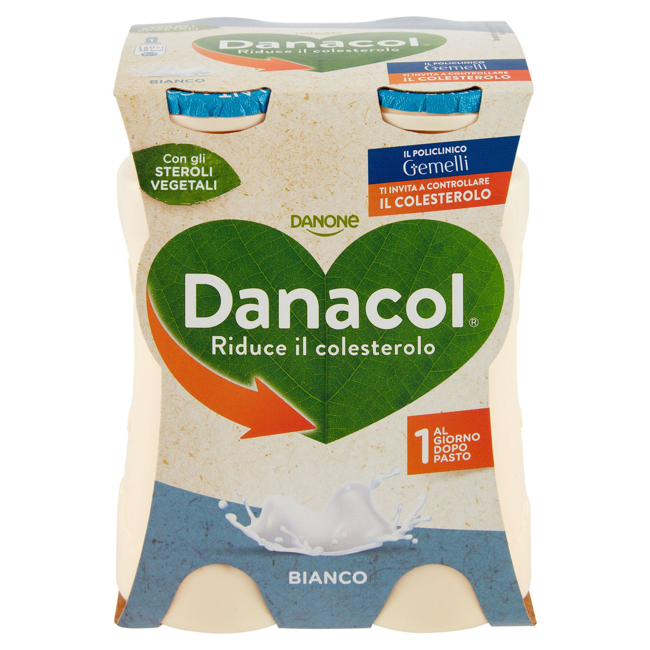 DANACOL Yogurt da bere, Riduce il Colesterolo grazie agli Steroli Vegetali, Bianco Naturale, 4x100g