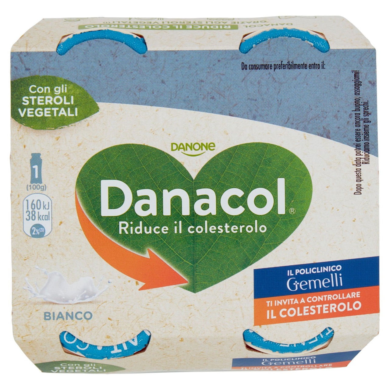 DANACOL Yogurt da bere, Riduce il Colesterolo grazie agli Steroli Vegetali, Bianco Naturale, 4x100g