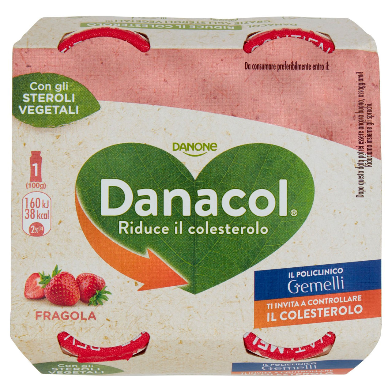 DANACOL Yogurt da bere, Riduce il Colesterolo grazie agli Steroli Vegetali, gusto Fragola, 4x100g