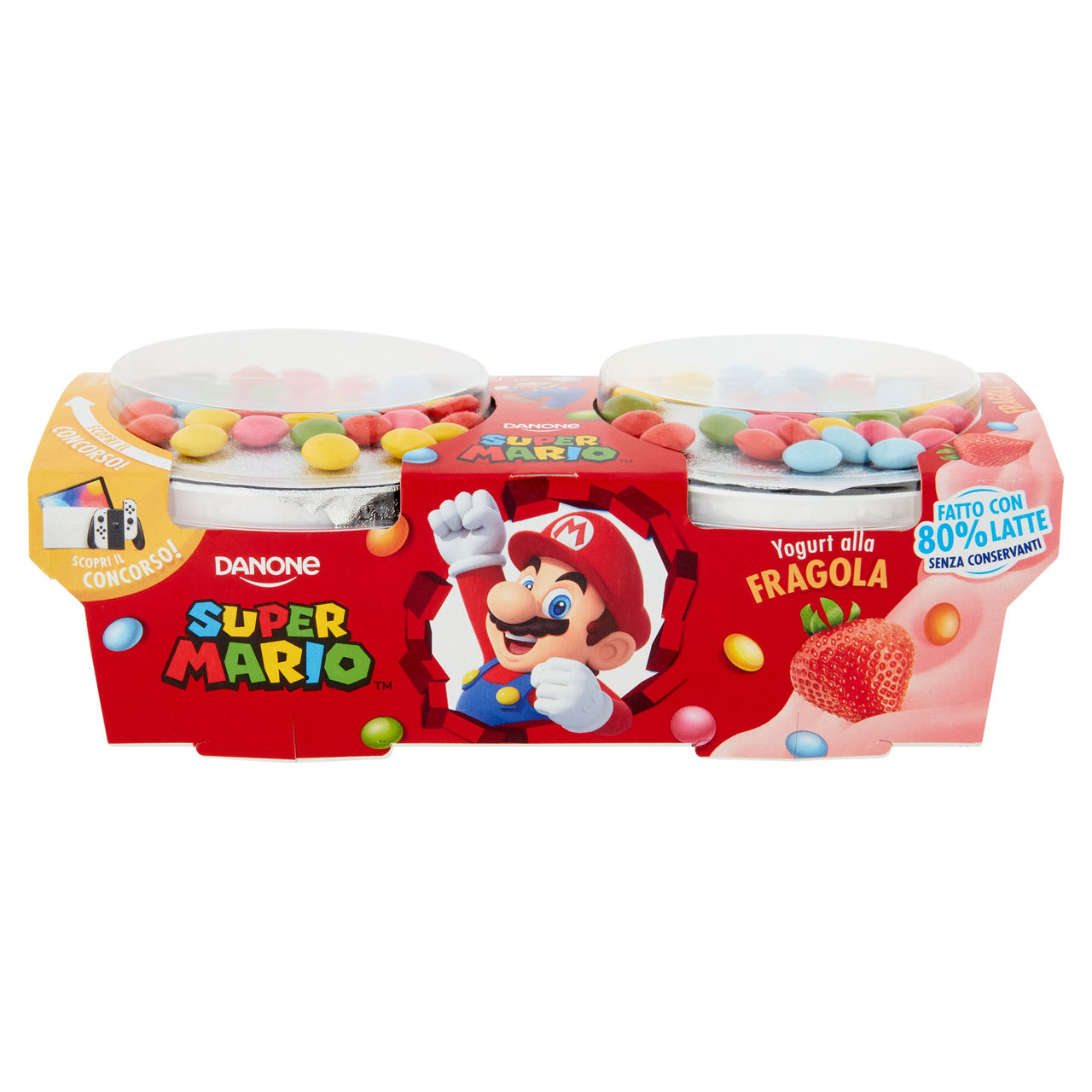 Danone Super Mario, Yogurt gusto Fragola con Confettini, 2x110g