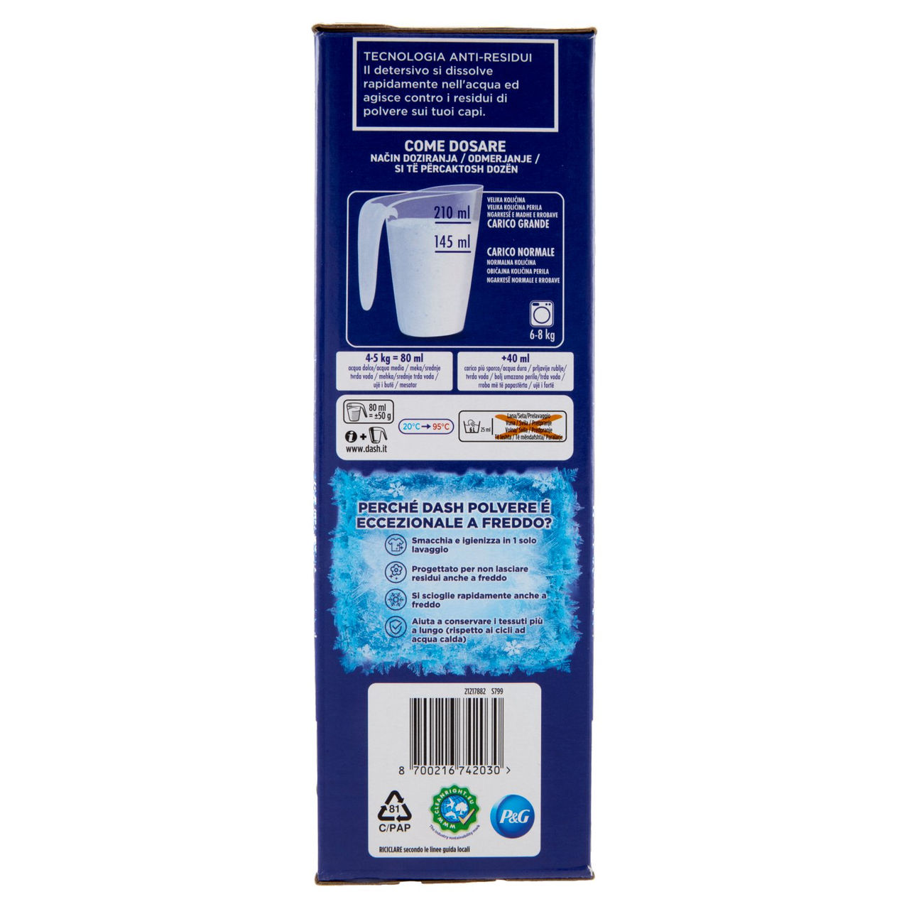 Dash Power Detersivo Lavatrice in Polvere, Tecnologia Anti-Residui, 42 Lavaggi 2100 g