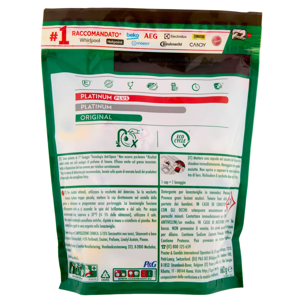 Fairy Pastiglie Lavastoviglie Original All in One, Detersivo Piatti Limone, 49 Capsule 662 g