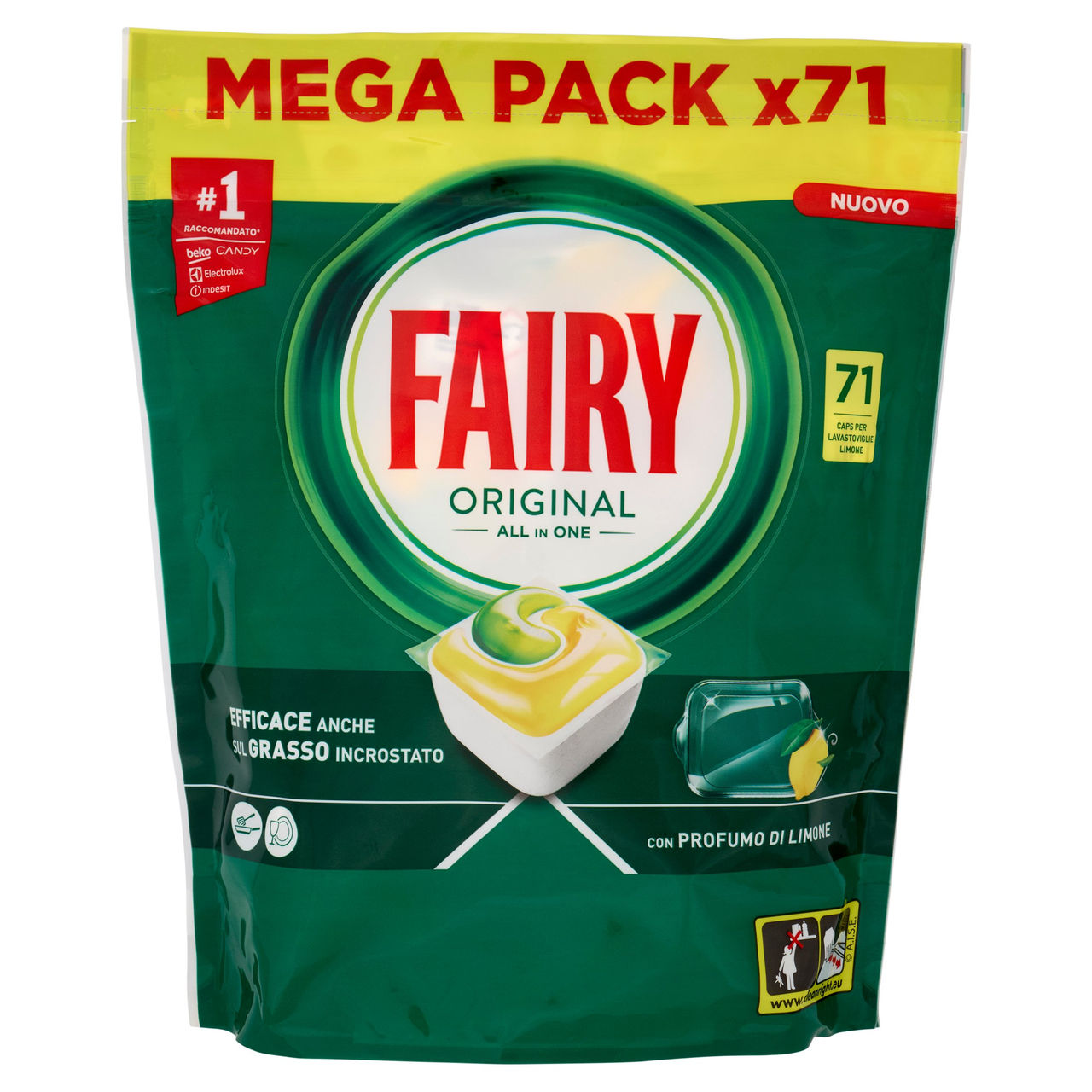 Fairy Pastiglie Lavastoviglie Original All in One, Detersivo Piatti Limone, 71 Capsule 959 g