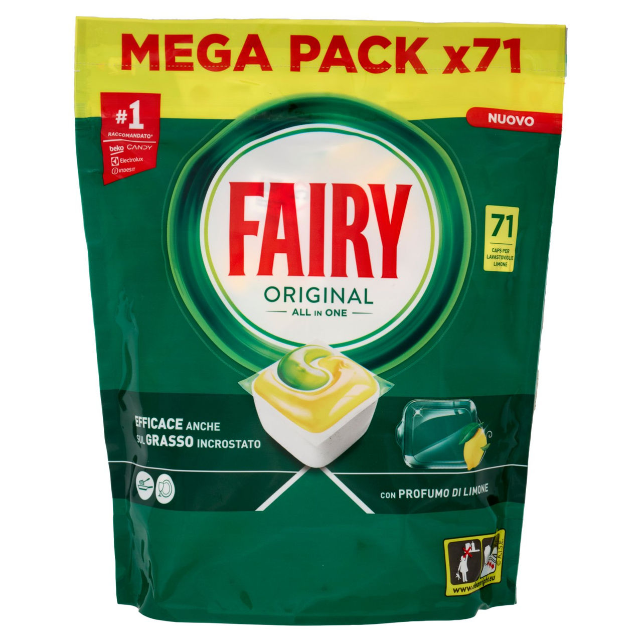 Fairy Pastiglie Lavastoviglie Original All in One, Detersivo Piatti Limone, 71 Capsule 959 g