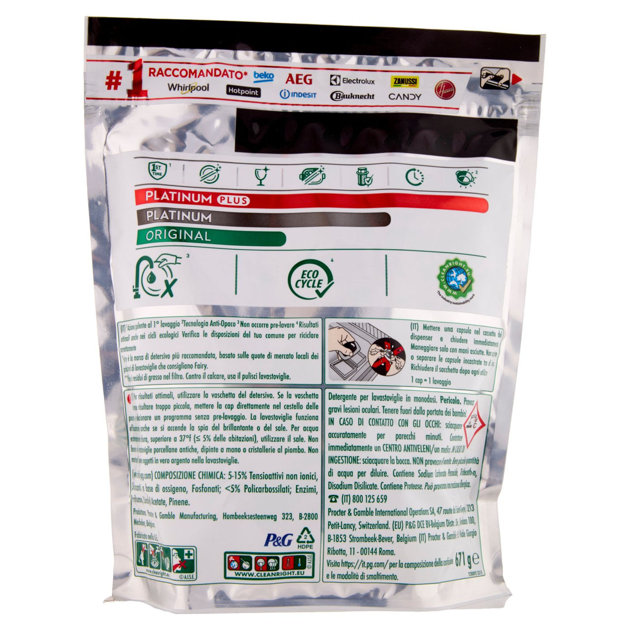 Fairy Pastiglie Lavastoviglie Platinum All in One, Detersivo Piatti Limone, 45 Capsule 671 g