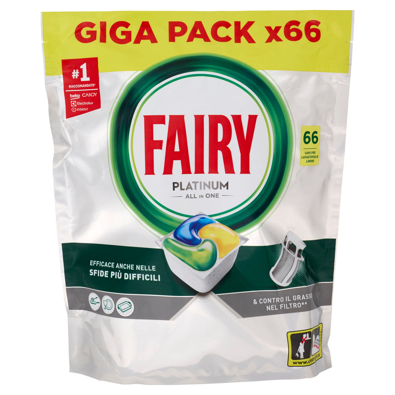 Fairy Pastiglie Lavastoviglie Platinum All in One, Detersivo Piatti Limone, 66 Capsule 983 g