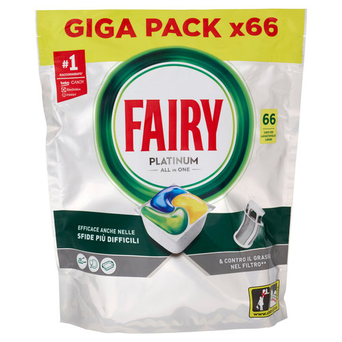 Fairy Pastiglie Lavastoviglie Platinum All in One, Detersivo Piatti Limone, 66 Capsule 983 g
