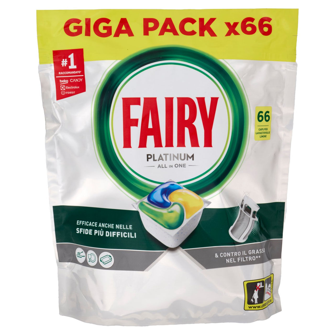 Fairy Pastiglie Lavastoviglie Platinum All in One, Detersivo Piatti Limone, 66 Capsule 983 g