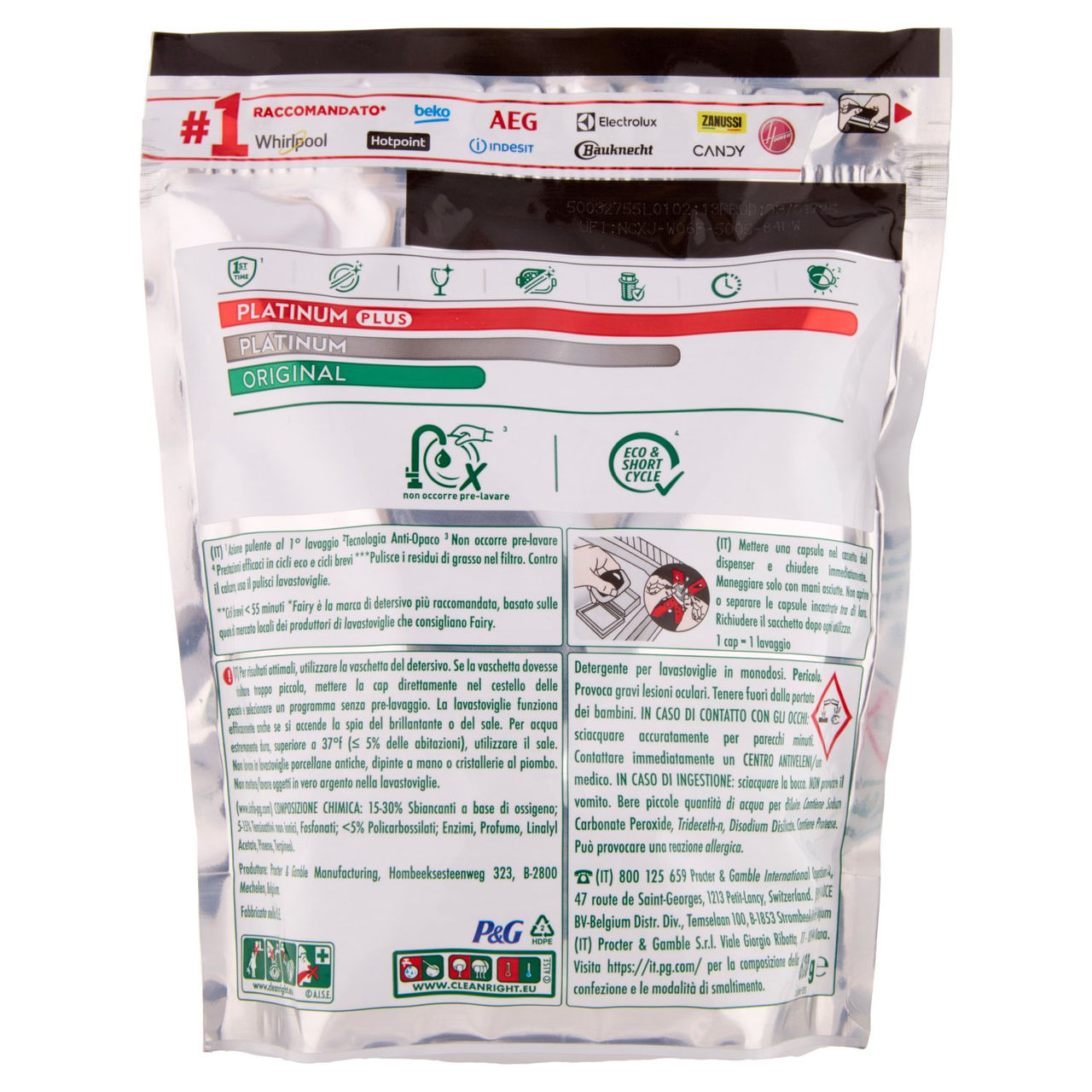 Fairy Pastiglie Lavastoviglie Platinum Plus All in One, Detersivo Piatti Limone, 40 Capsule 620 g