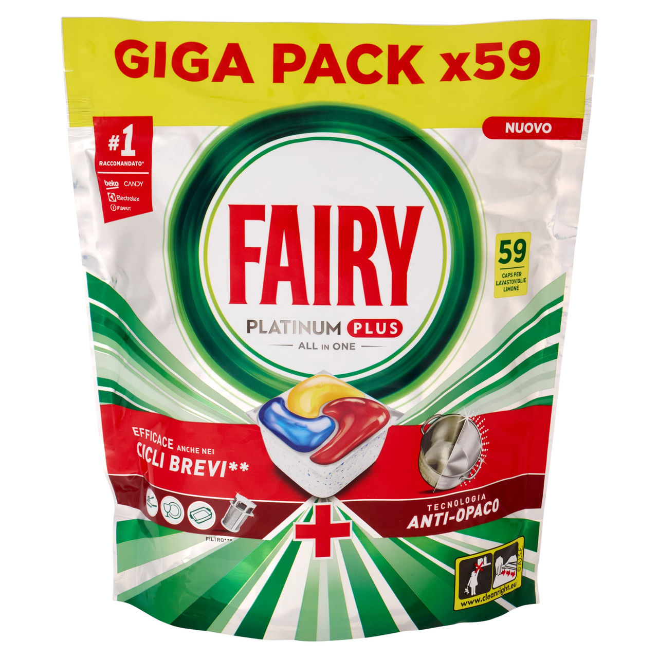 Fairy Pastiglie Lavastoviglie Platinum Plus All in One, Detersivo Piatti Limone, 59 Capsule 915 g