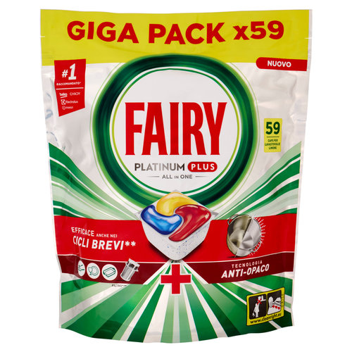 Fairy Pastiglie Lavastoviglie Platinum Plus All in One, Detersivo Piatti Limone, 59 Capsule 915 g