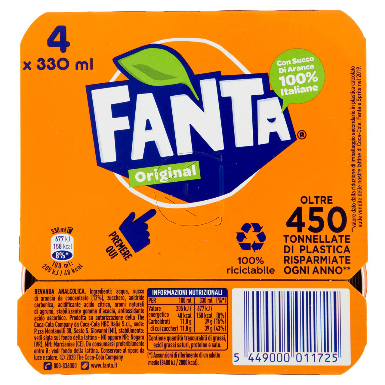 Fanta Original, Bibita Gassata 330ml x 4