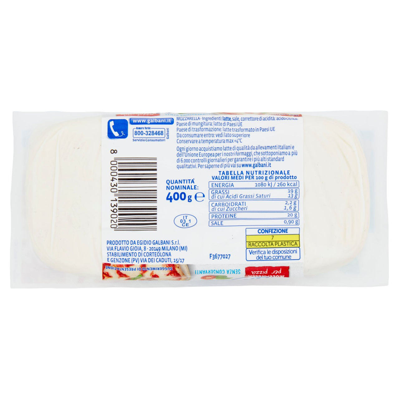 Galbani Santa Lucia Mozzarella per pizza 400 g