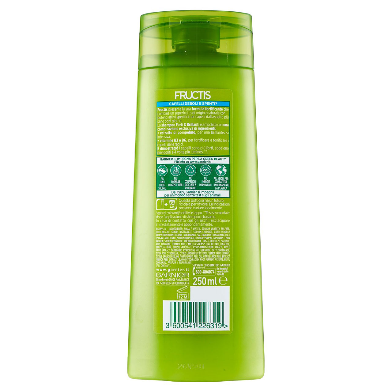 Garnier Shampoo Fructis Capelli Normali, Capelli Forti e Brillanti, 250 ml