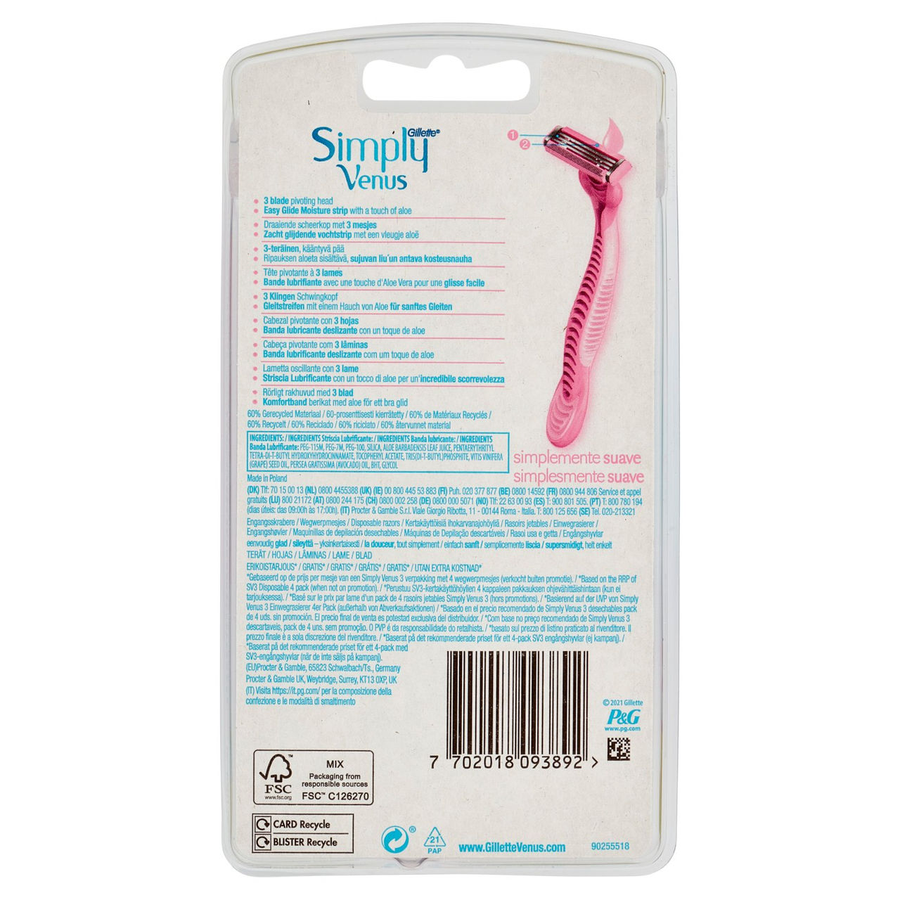 Gillette Rasoio da Donna Usa e Getta Simply Venus - 4 Rasoi   2 Gratis = 6 Rasoi