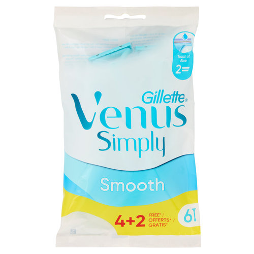 Gillette Venus Simply Smooth Rasoio Donna Usa e Getta a 2 Lame 4 Rasoi   2 Gratis = 6 Rasoi