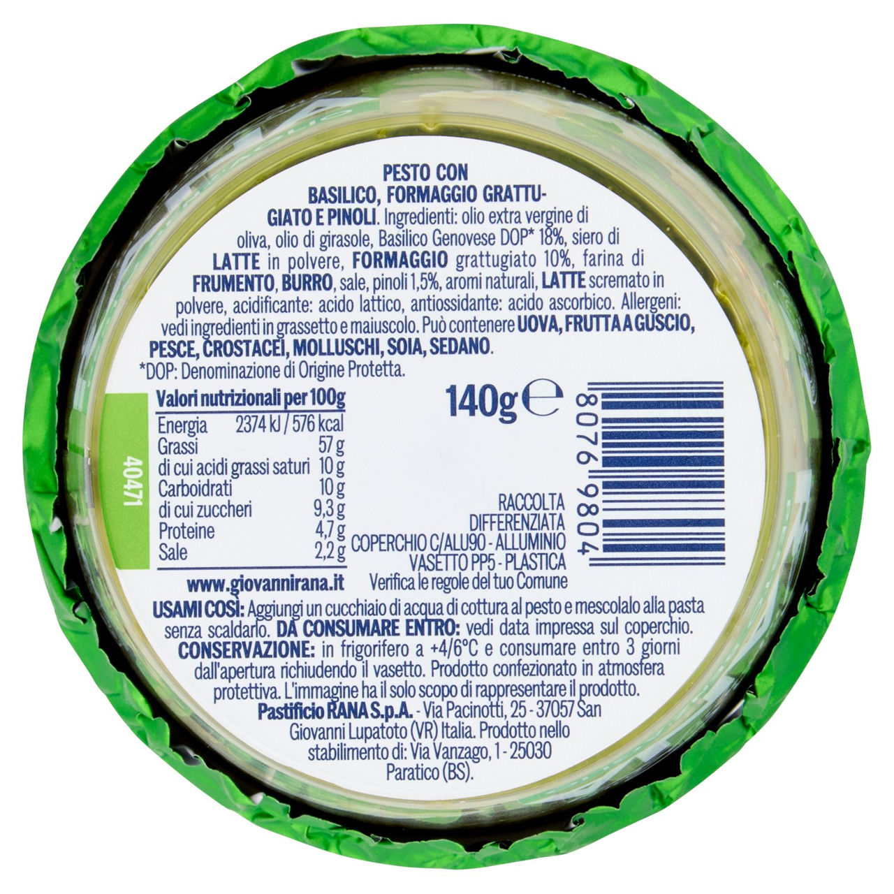 Giovanni Rana Pesto Senz'Aglio 140 g