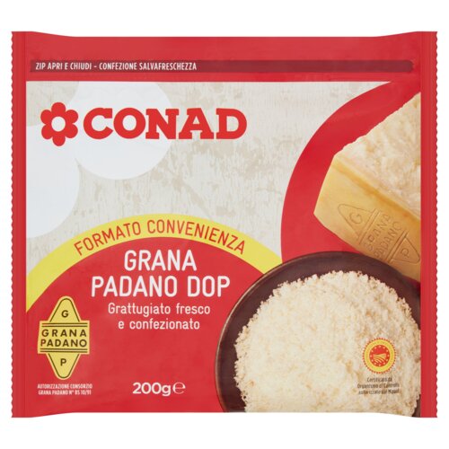 Grana Padano DOP Grattugiato fresco e confezionato 200 g Conad