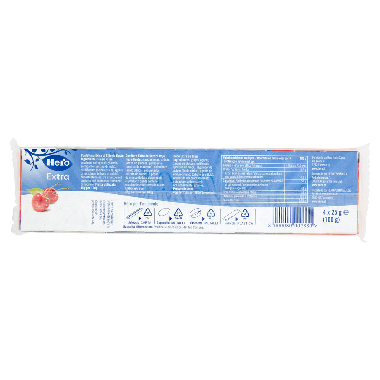 Hero Extra Confettura di Ciliegie Rosse 4 x 25 g