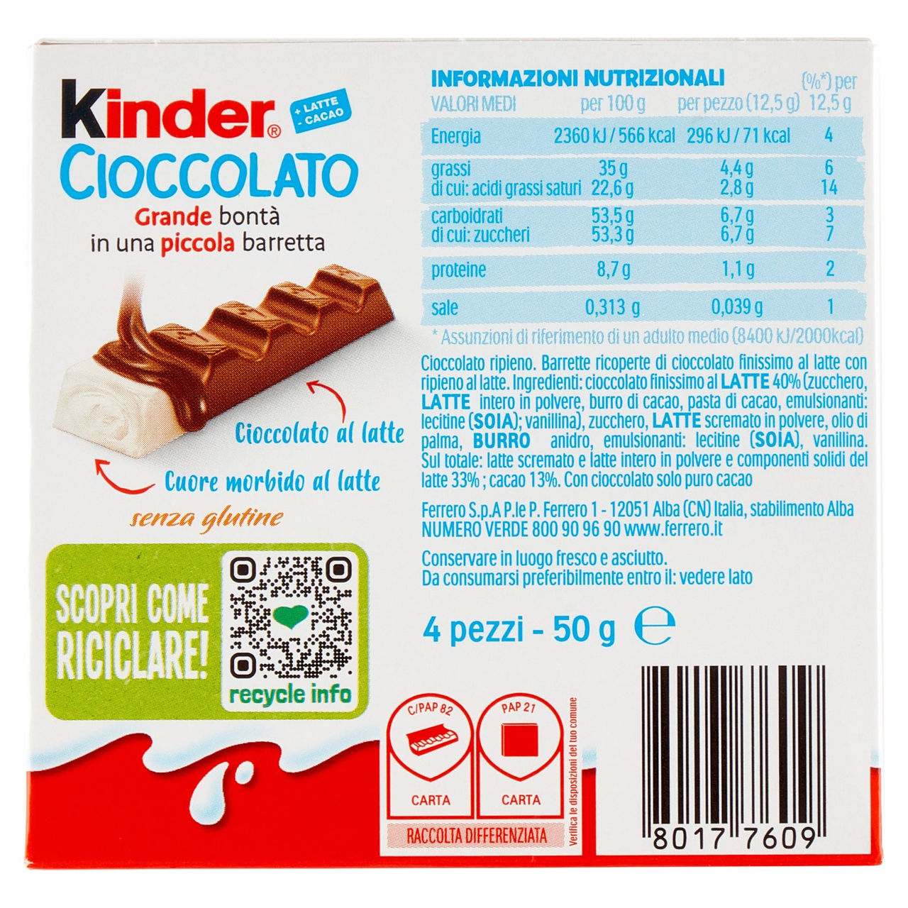 Kinder Cioccolato 4 x 12,5 g in vendita online