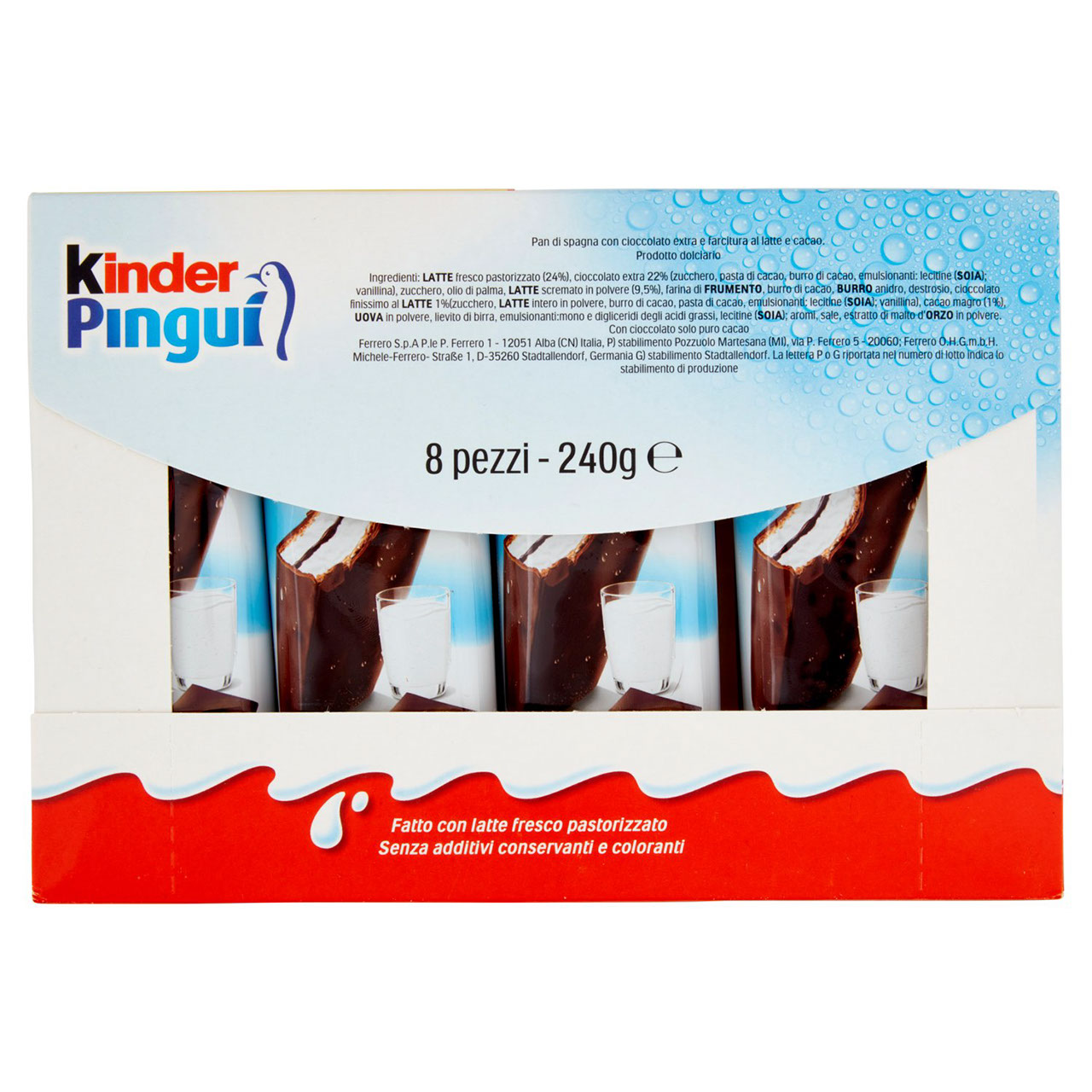 Kinder Pinguì: Merenda con pan di spagna, ripieno al latte e copertura al cioccolato fondente 8x30g