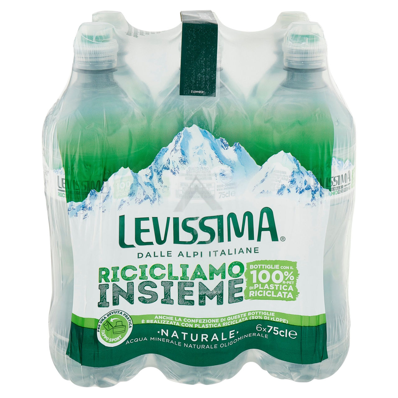 LEVISSIMA, Acqua Naturale, 100% RPET, 6 x 75 cl