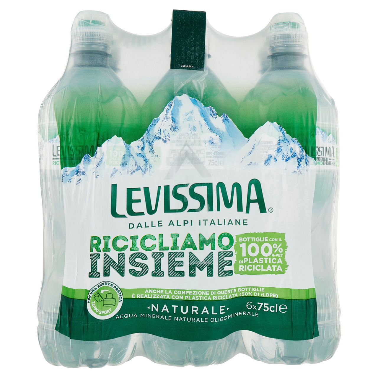 LEVISSIMA, Acqua Naturale, 100% RPET, 6 x 75 cl