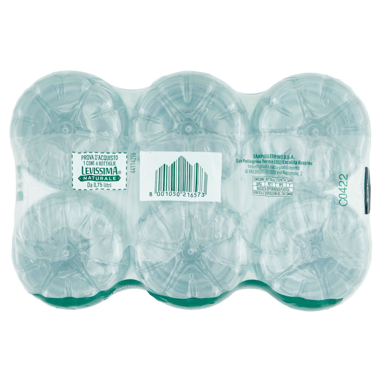 LEVISSIMA, Acqua Naturale, 100% RPET, 6 x 75 cl