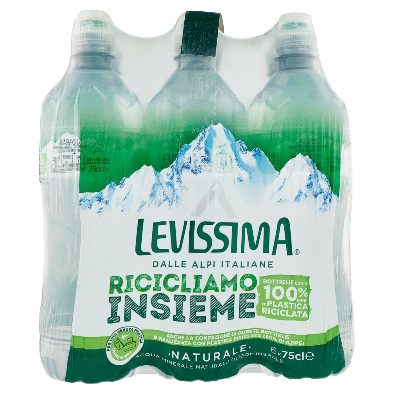 LEVISSIMA, Acqua Naturale, 100% RPET, 6 x 75 cl