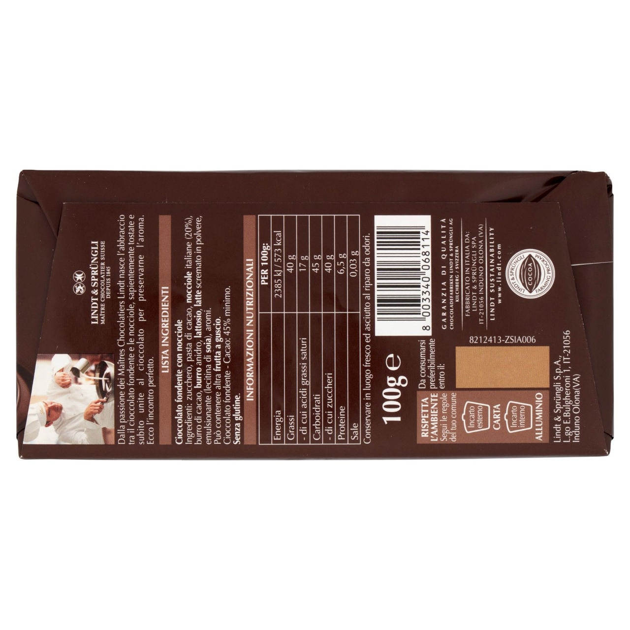 Lindt Fondente con Nocciole Intere 100 g