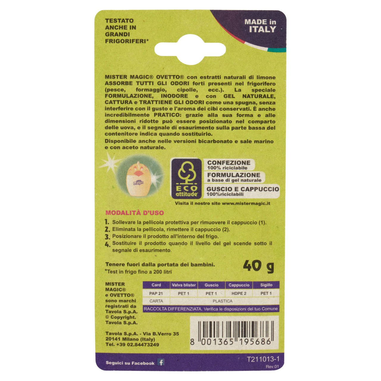 mister Magic Ovetto Assorbiodori Frigo con estratti naturali di Limone 40 g