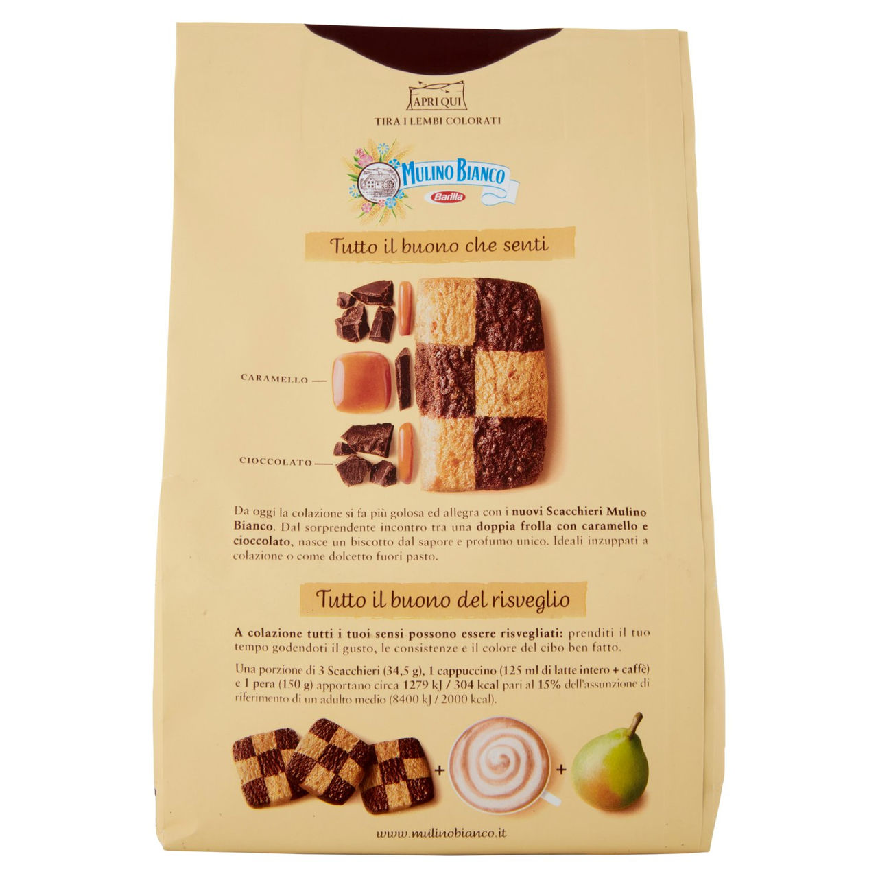 Mulino Bianco Biscotti Scacchieri Frolla con Caramello e Cioccolato 300g