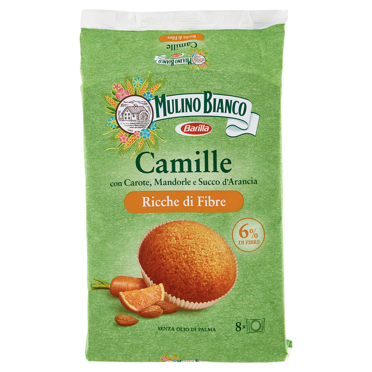 Mulino Bianco Camille Merenda Ricca di Fibre Carote Mandorle 8 tortine 304g